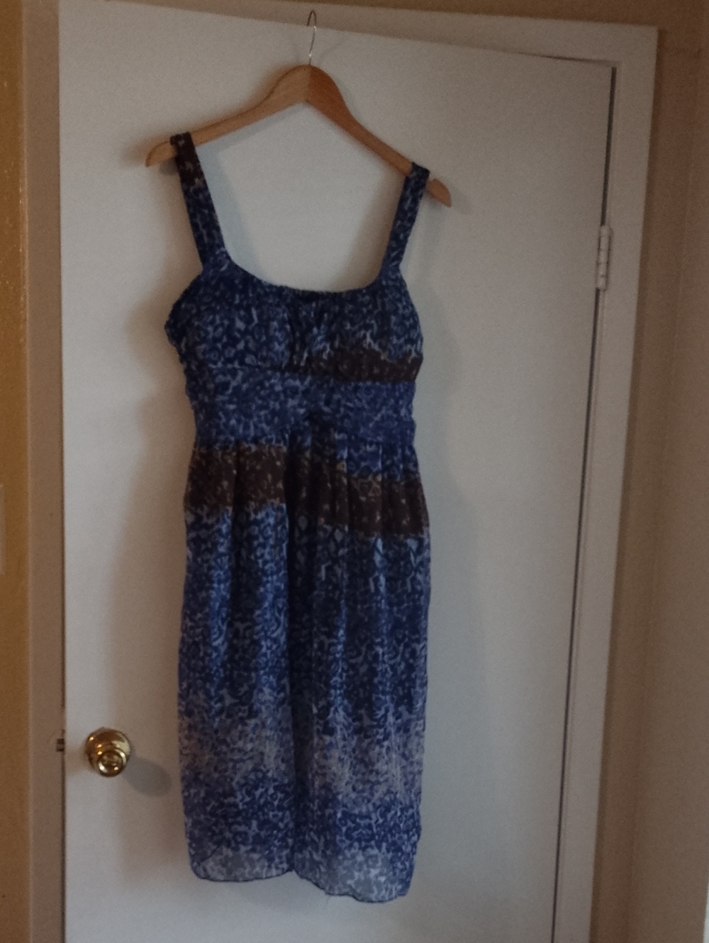 Blue Printed Midi Sundress with Smocked Bodice - Women